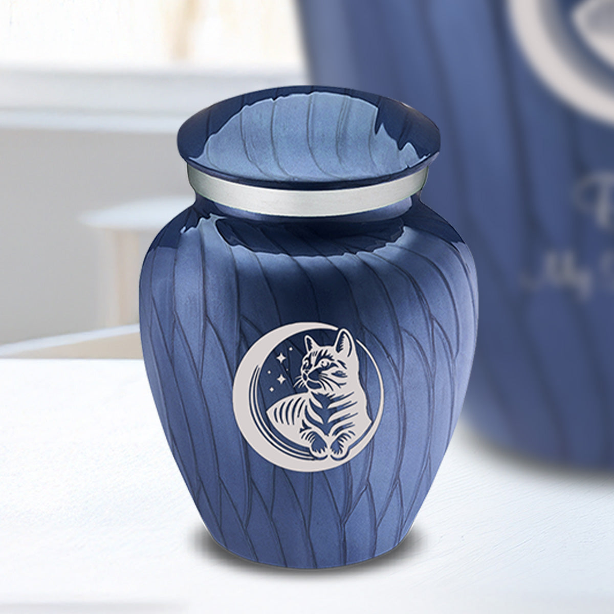Keepsake Embrace Pearl Cobalt Blue Pet Cute Cat Cremation Urn