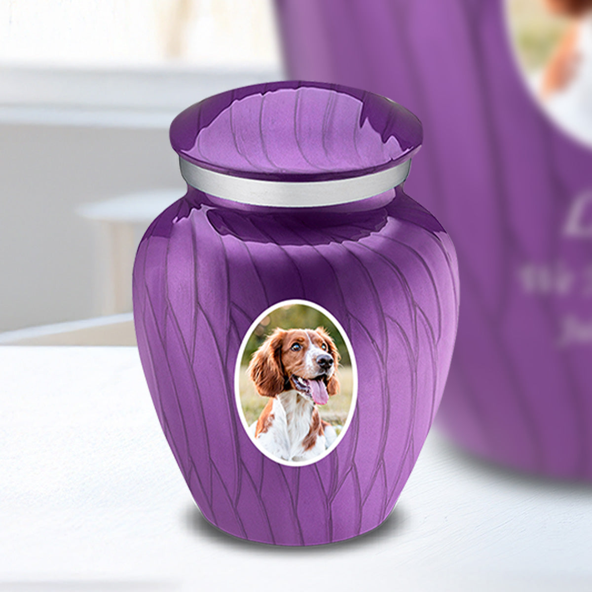 Keepsake Pet Embrace Pearl Purple Portrait Cremation Urn