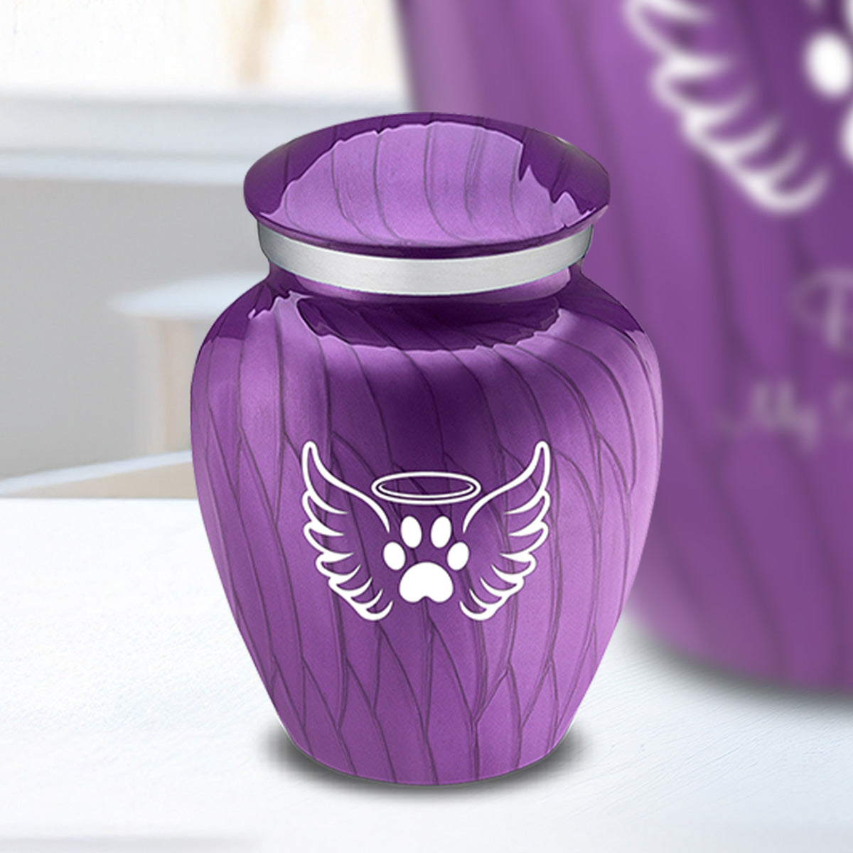 Keepsake Embrace Pearl Purple Pet Angel Wings Cremation Urn