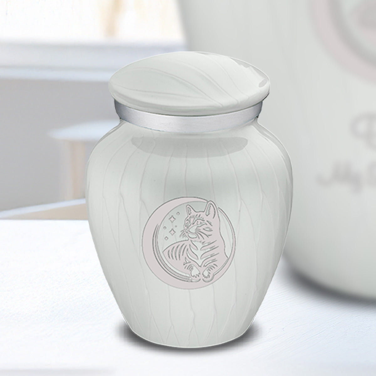 Keepsake Embrace Pearl White Pet Cute Cat Cremation Urn