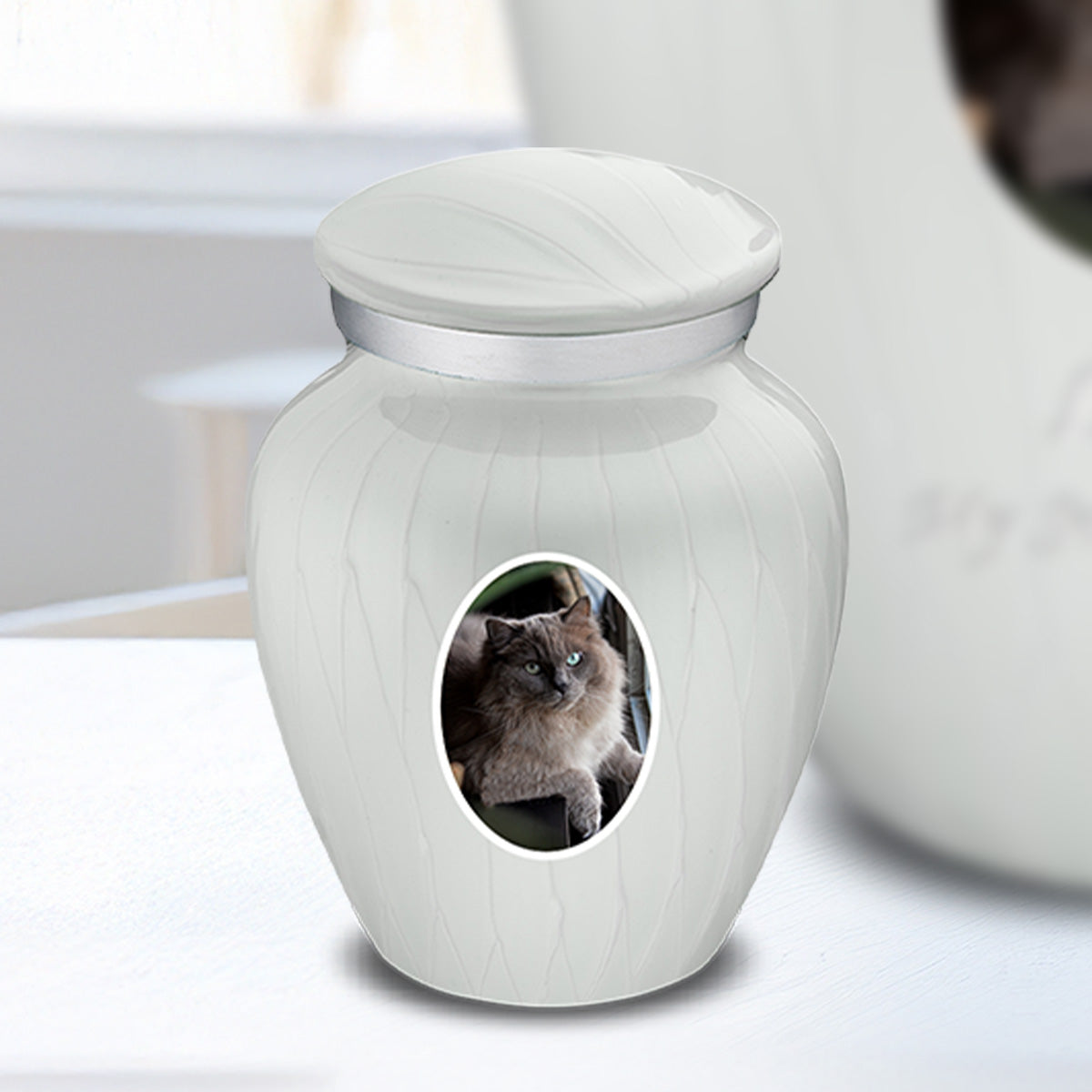 Keepsake Pet Embrace Pearl White Portrait Cremation Urn