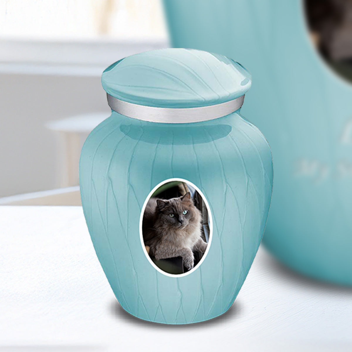 Keepsake Pet Embrace Pearl Light Blue Portrait Cremation Urn