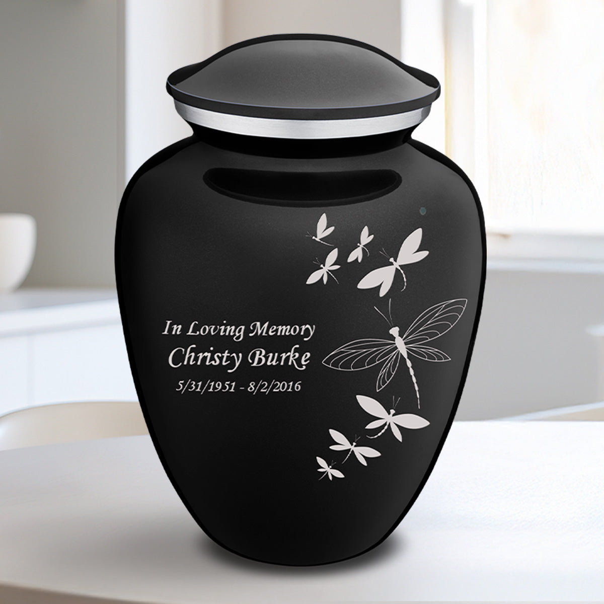 Medium Embrace Black Dragonflies Cremation Urn