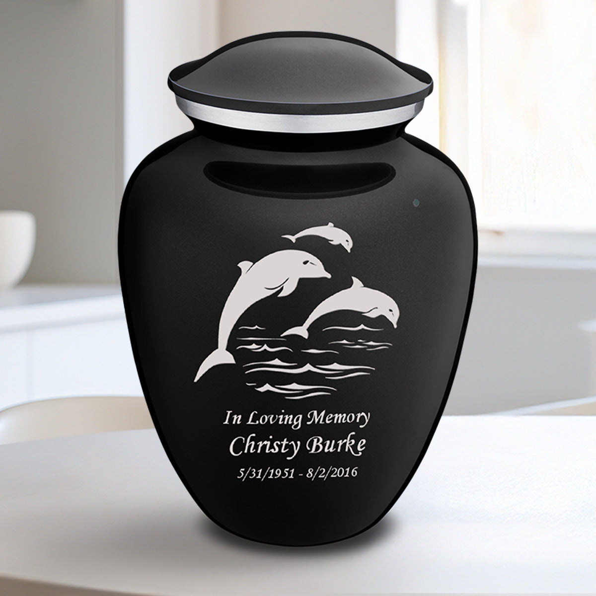Medium Embrace Black Dolphins Cremation Urn