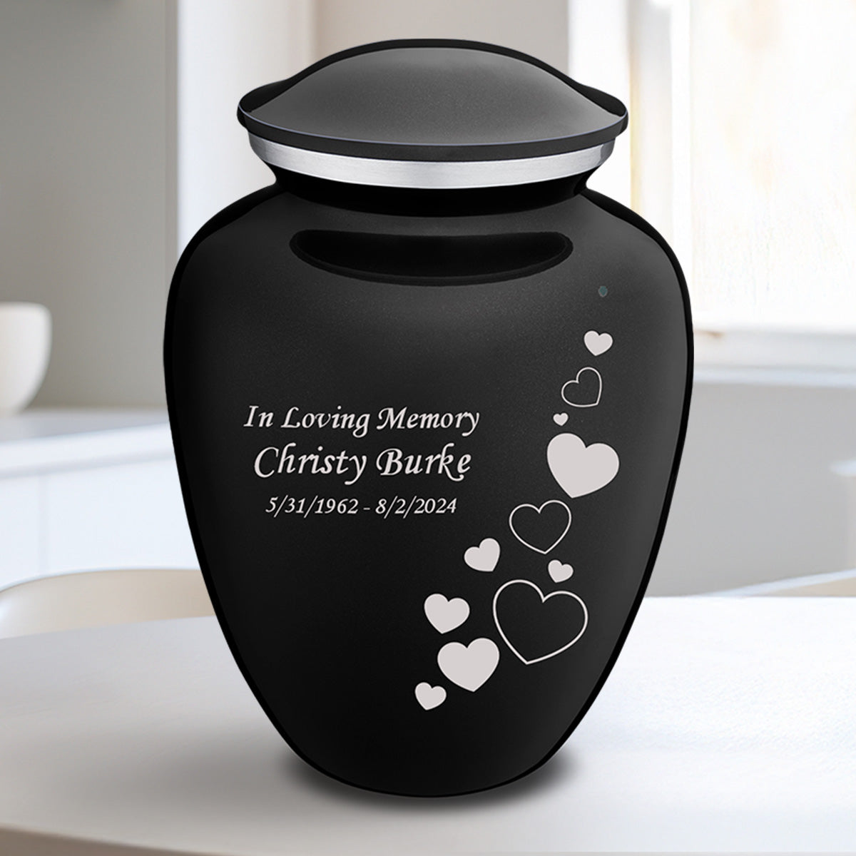 Medium Embrace Black Floating Heart Cremation Urn