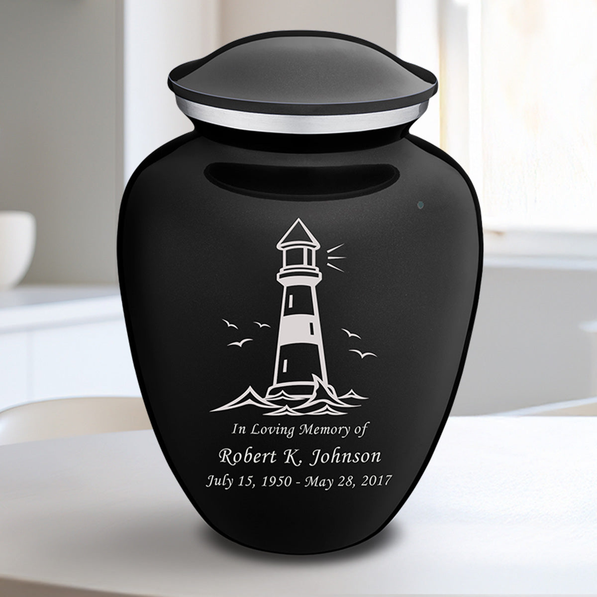 Medium Embrace Black Lighthouse Cremation Urn