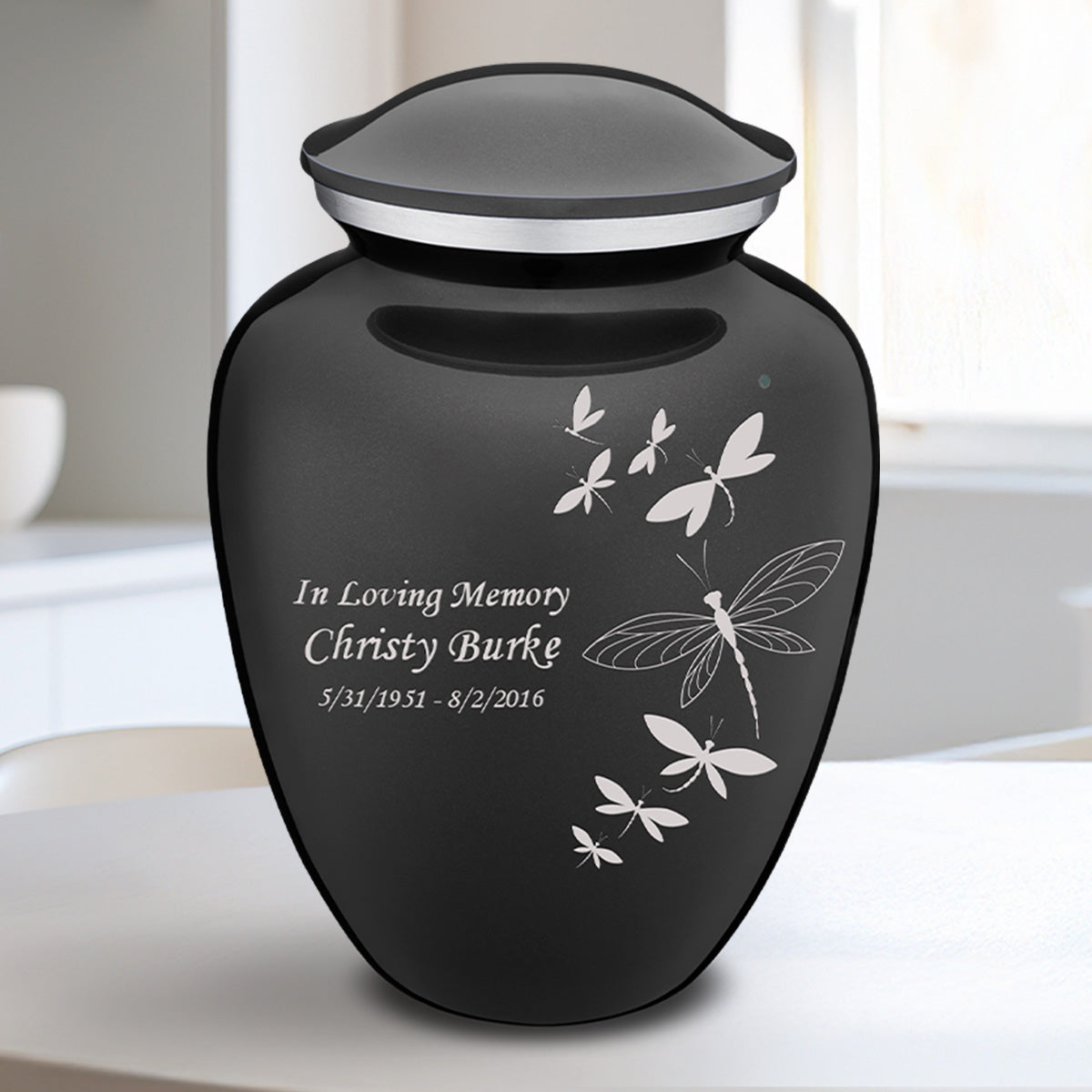 Medium Embrace Charcoal Dragonflies Cremation Urn