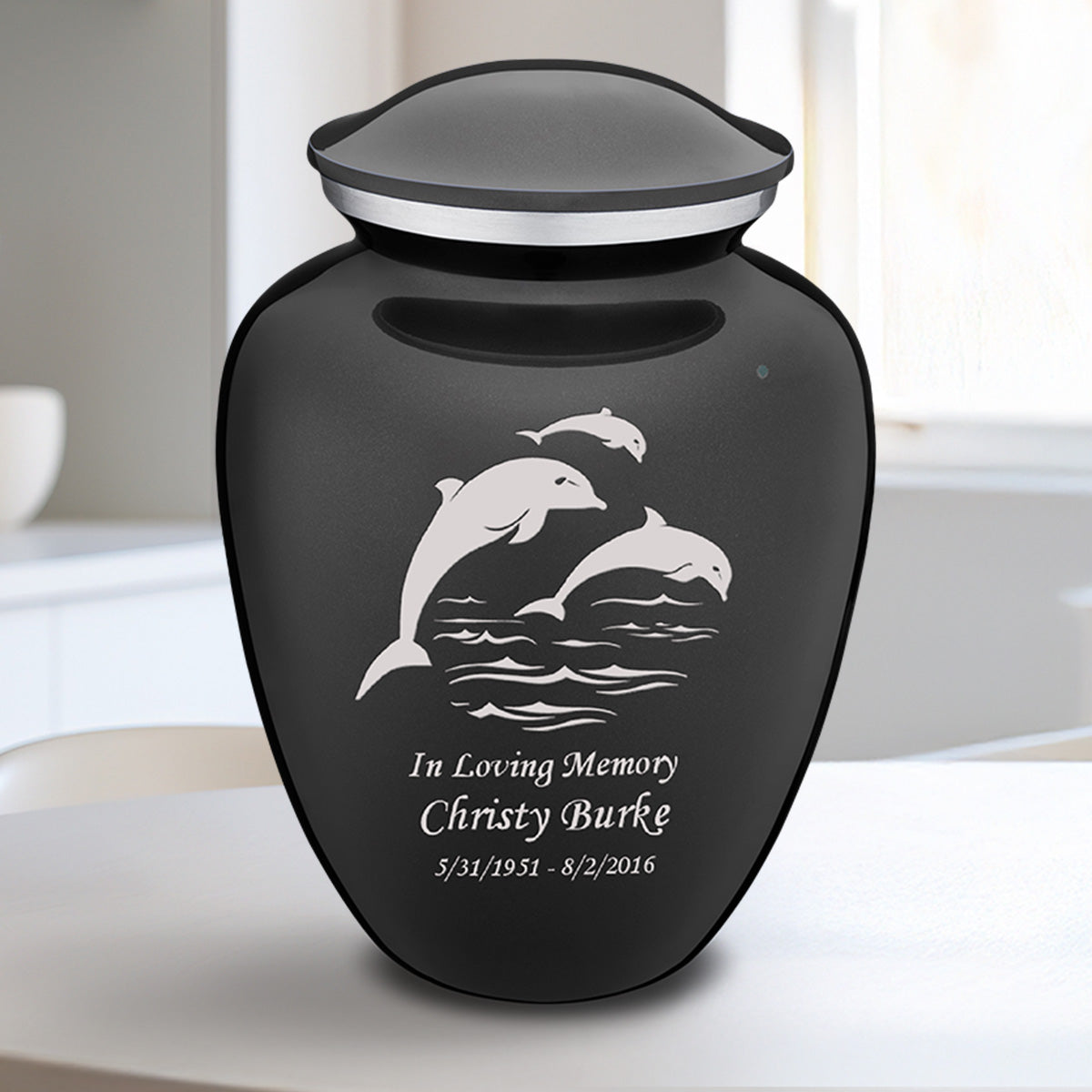 Medium Embrace Charcoal Dolphins Cremation Urn