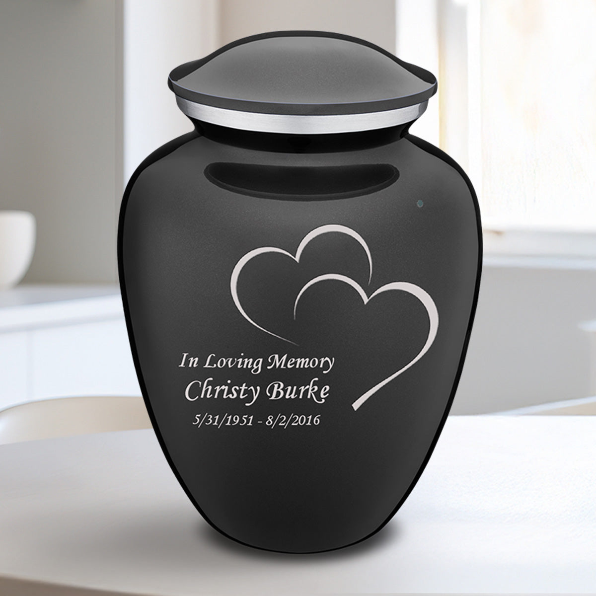 Medium Embrace Charcoal Hearts Cremation Urn