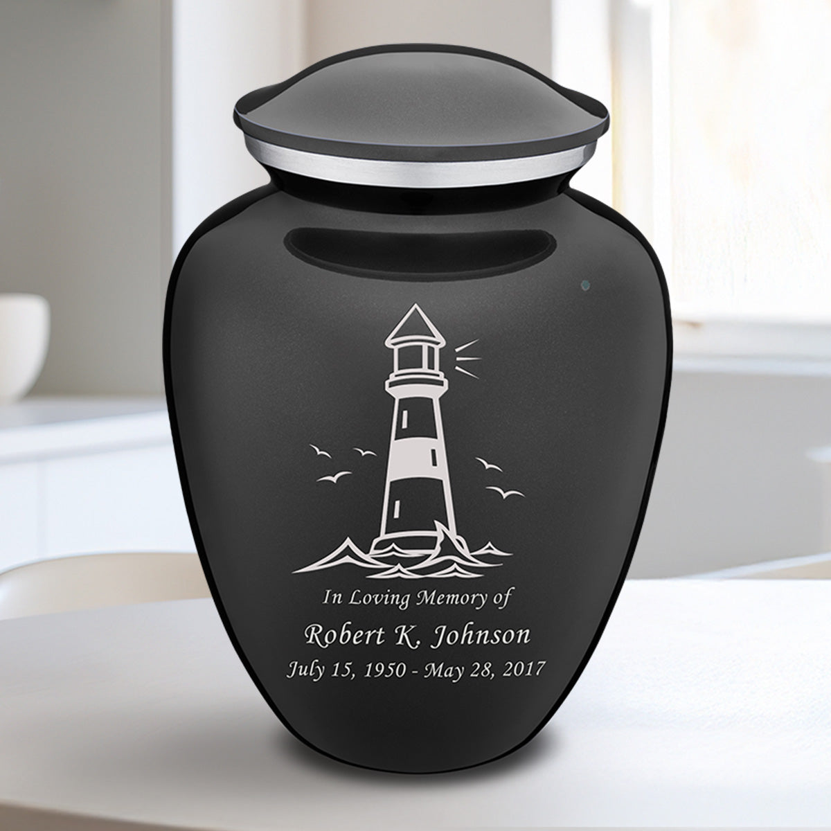 Medium Embrace Charcoal Lighthouse Cremation Urn