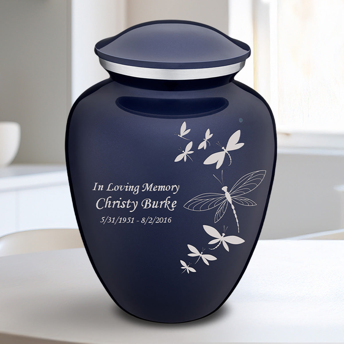 Medium Embrace Cobalt Blue Dragonflies Cremation Urn