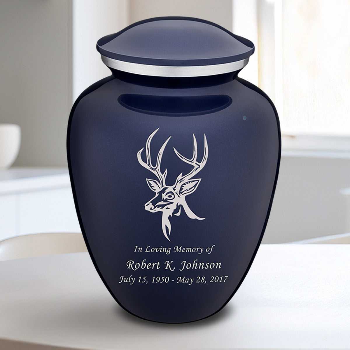 Medium Embrace Cobalt Blue Deer Cremation Urn
