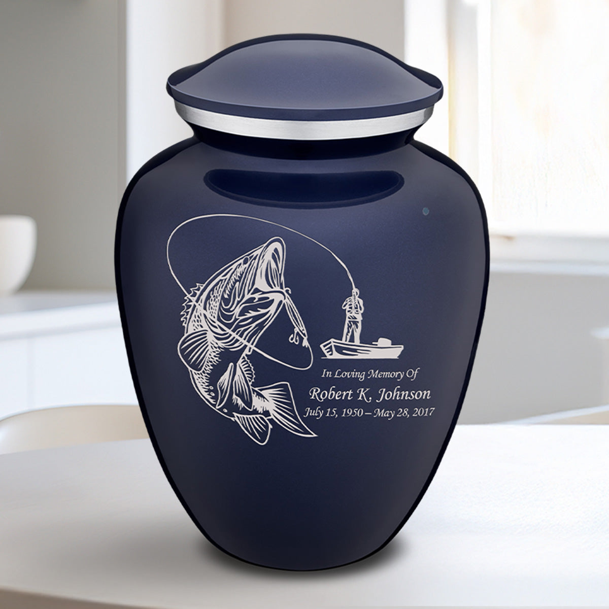 Medium Embrace Cobalt Blue Fishing Cremation Urn