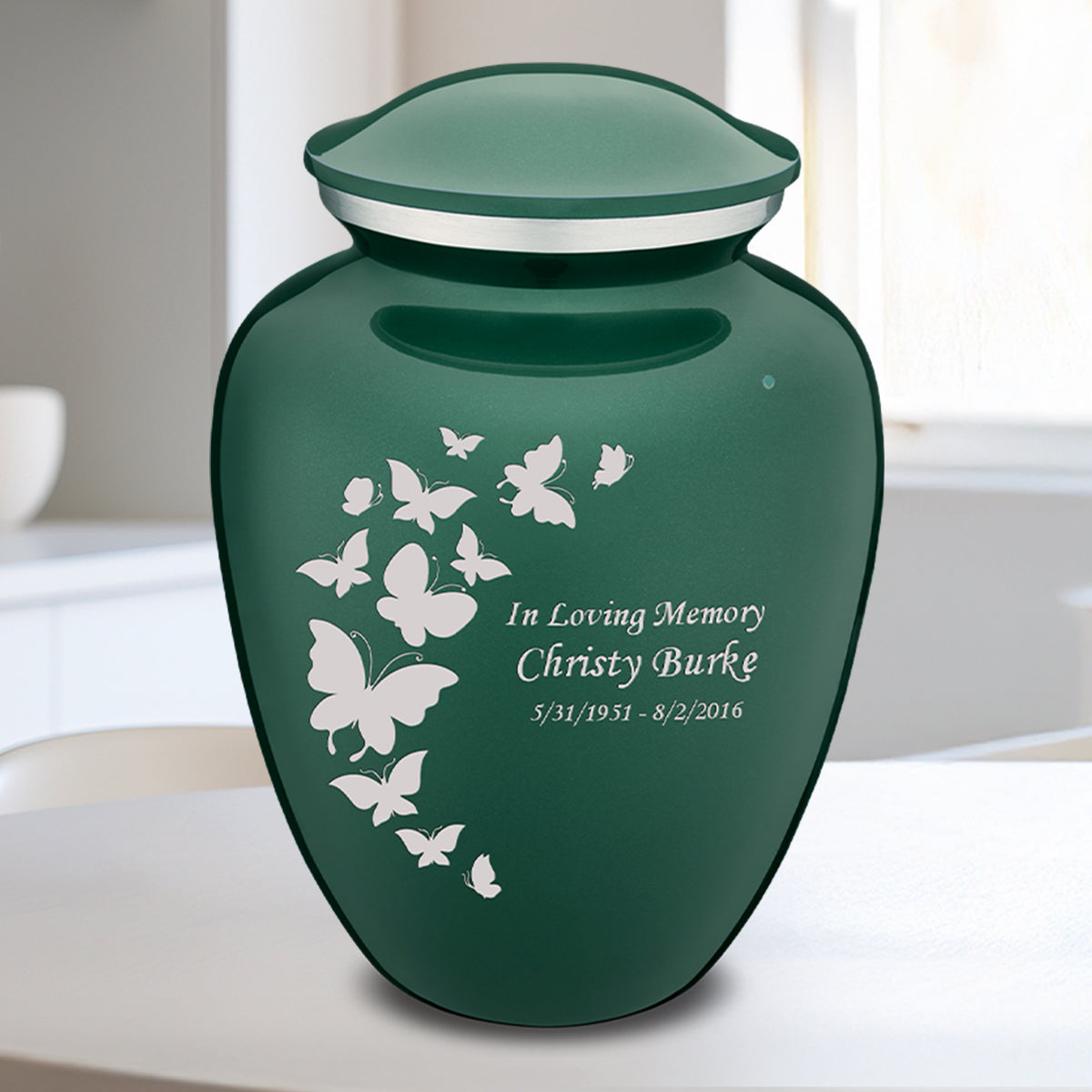 Medium Embrace Green Butterfly Cremation Urn