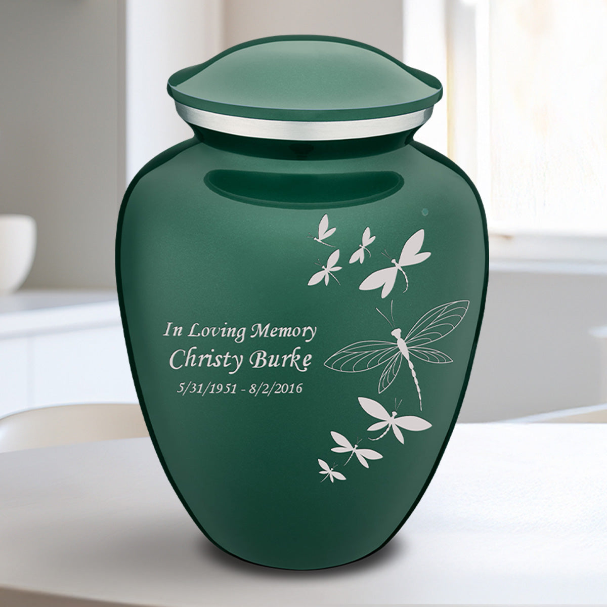 Medium Embrace Green Dragonflies Cremation Urn