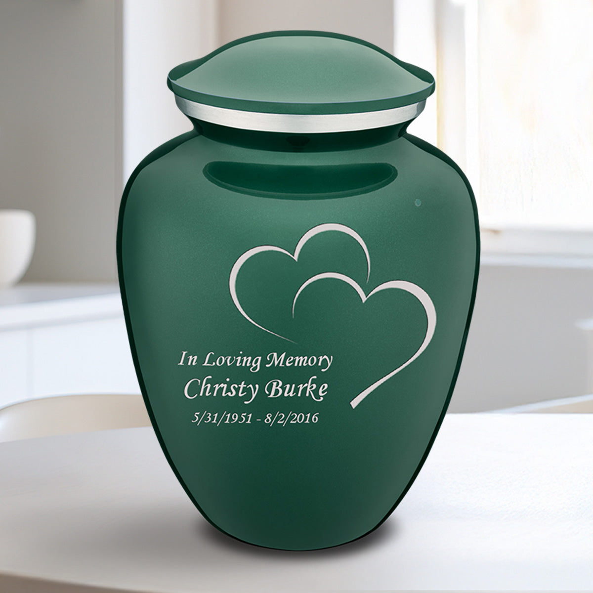 Medium Embrace Green Hearts Cremation Urn