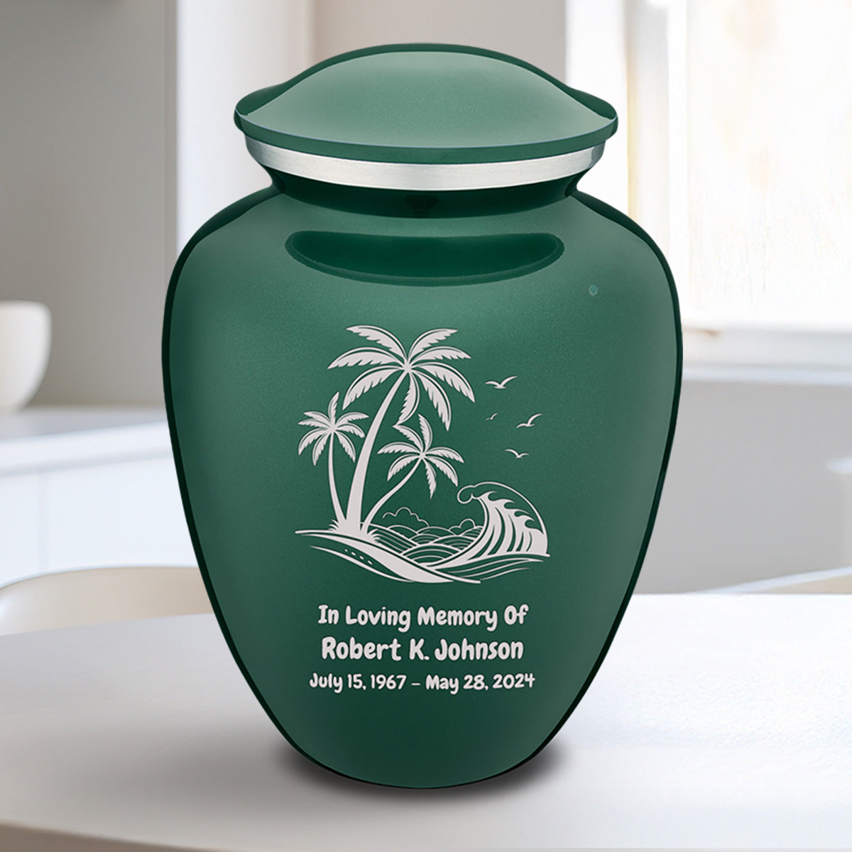 Medium Embrace Green Palm Beach Cremation Urn