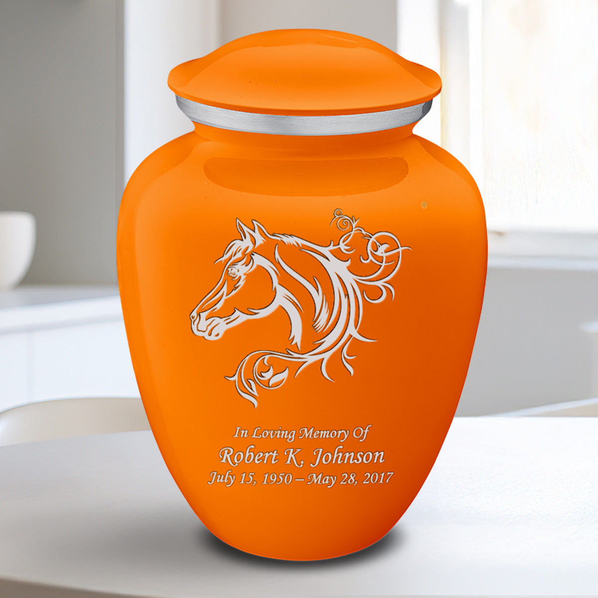 Medium Embrace Burnt Orange Horse Cremation Urn