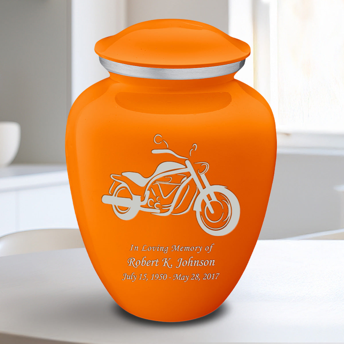 Medium Embrace Burnt Orange Motorcycle Cremation Urn
