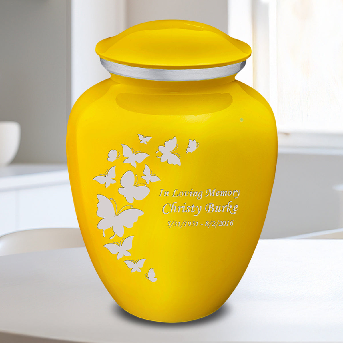 Medium Embrace Yellow Butterfly Cremation Urn