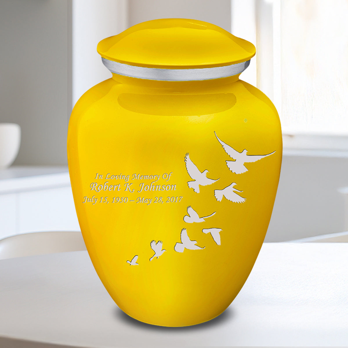 Medium Embrace Yellow Doves Cremation Urn