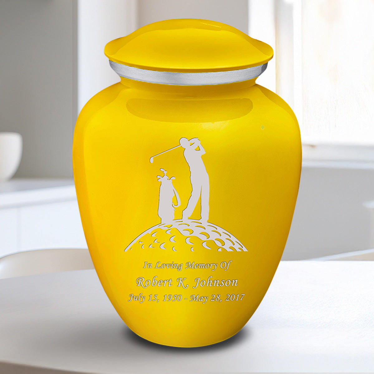 Medium Embrace Yellow Golfer Cremation Urn