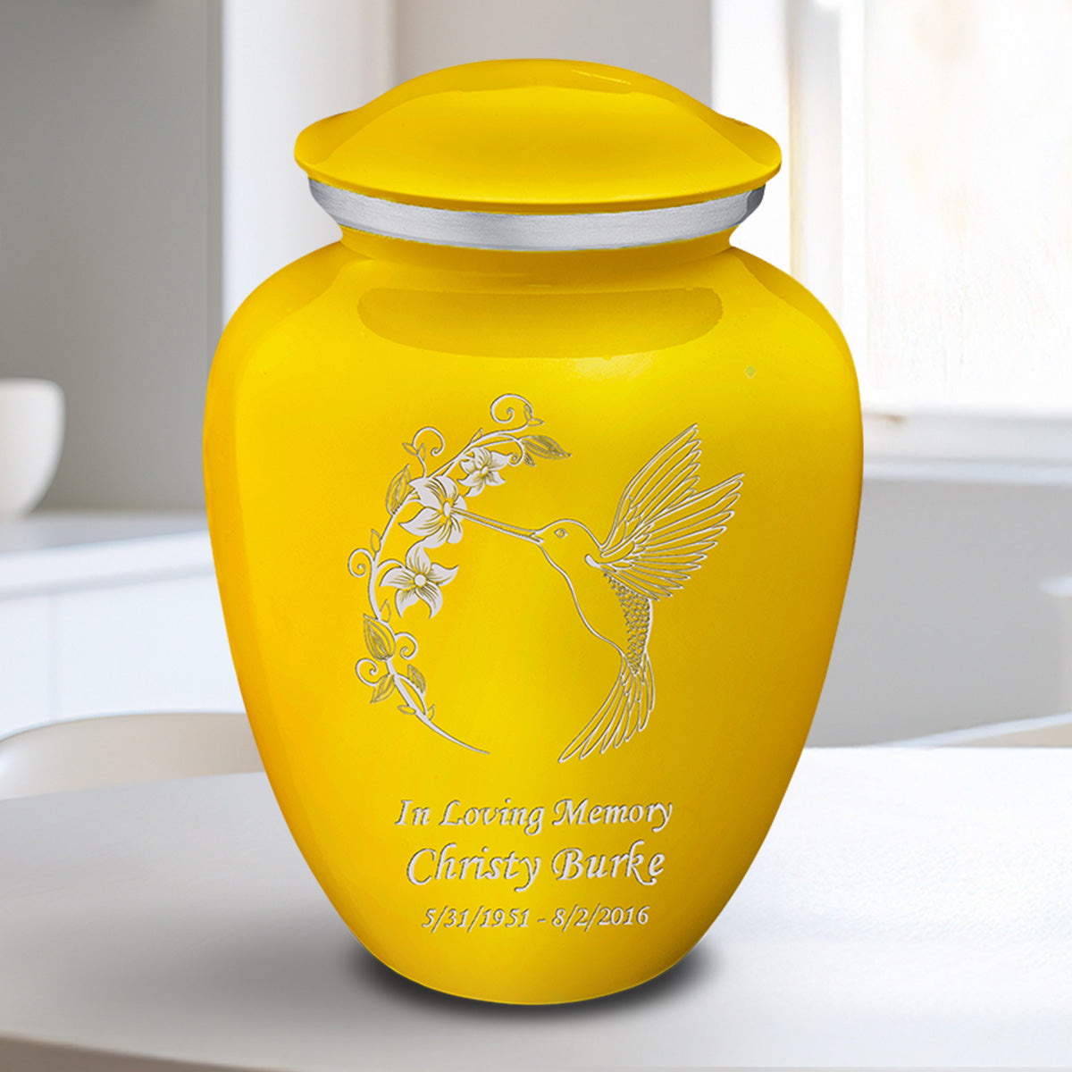 Medium Embrace Yellow Hummingbird Cremation Urn