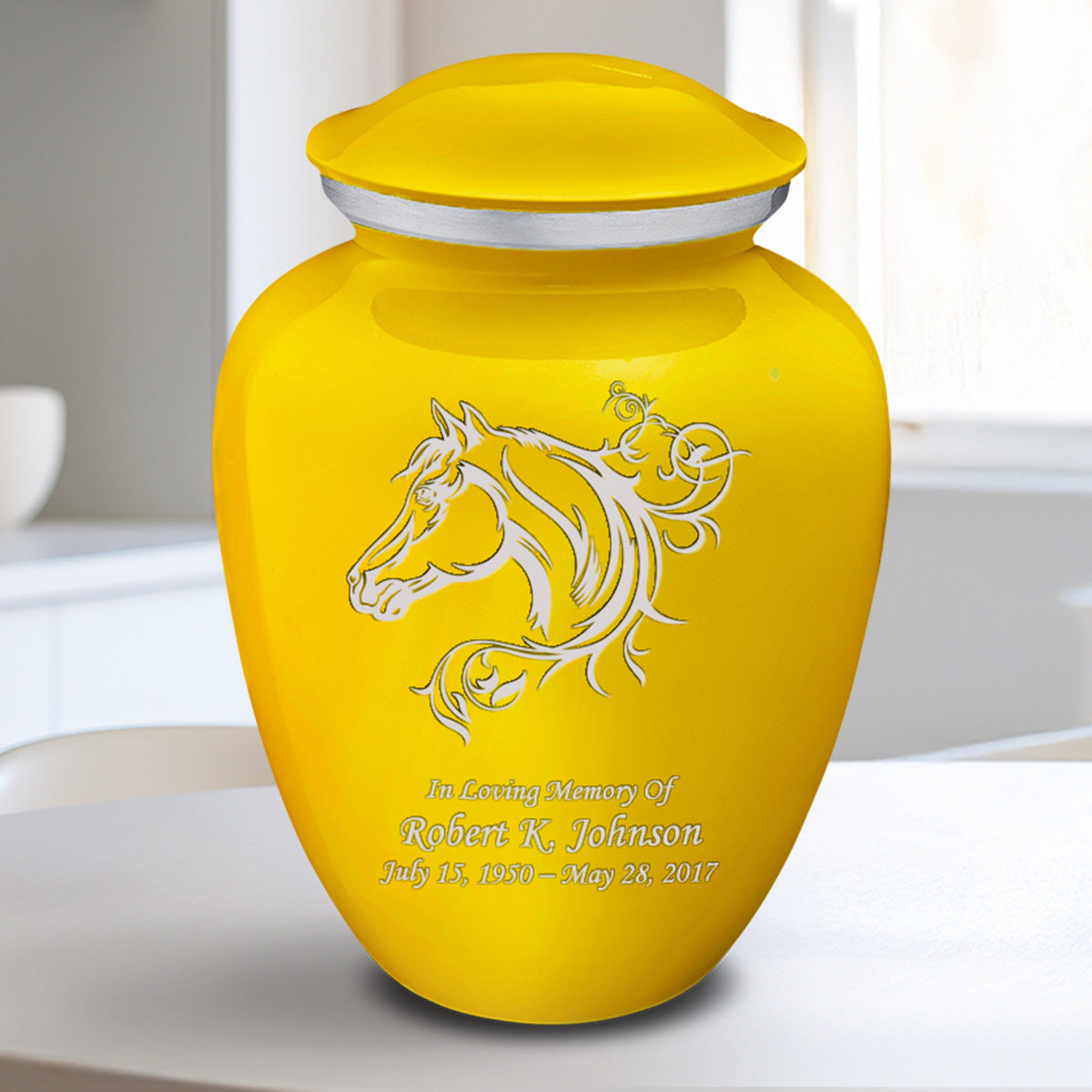 Medium Embrace Yellow Horse Cremation Urn