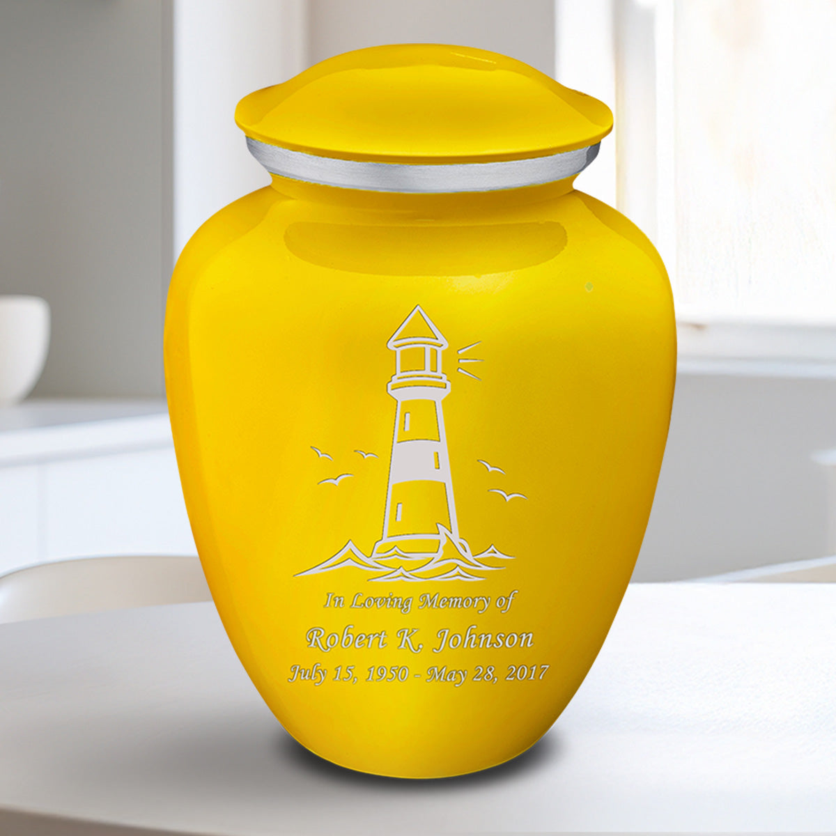 Medium Embrace Yellow Lighthouse Cremation Urn