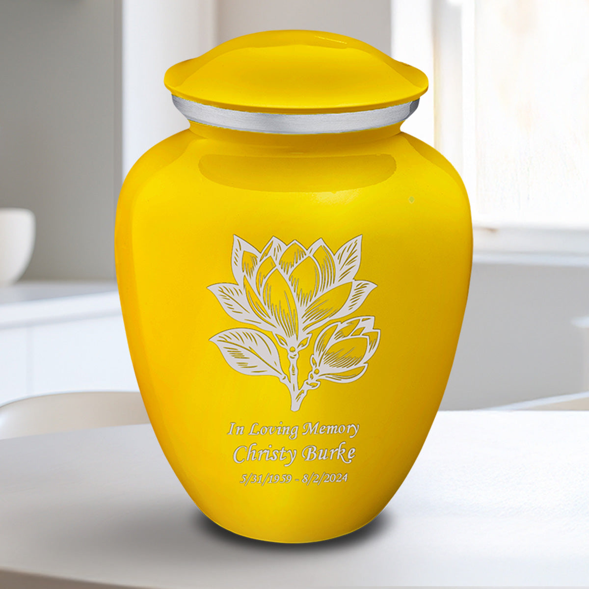 Medium Embrace Yellow Magnolia Flower Cremation Urn