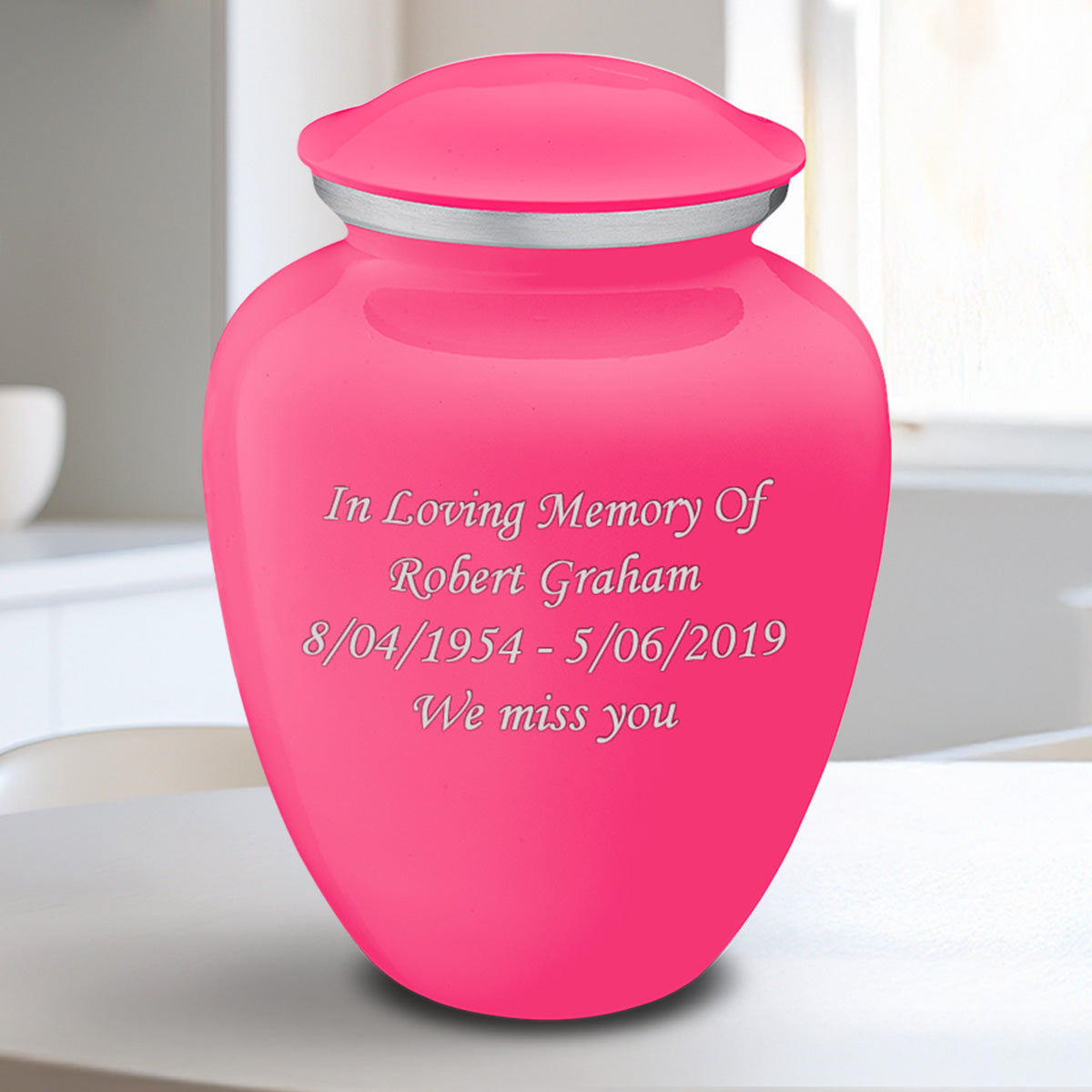 Medium Embrace Bright Pink Custom Engraved Cremation Urn