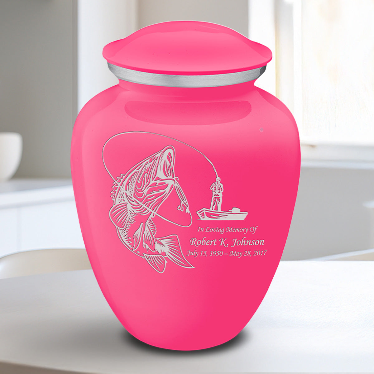 Medium Embrace Bright Pink Fishing Cremation Urn