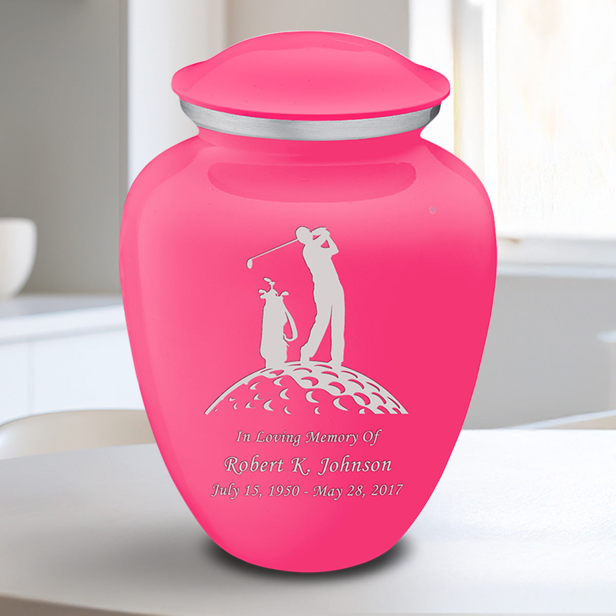 Medium Embrace Bright Pink Golfer Cremation Urn