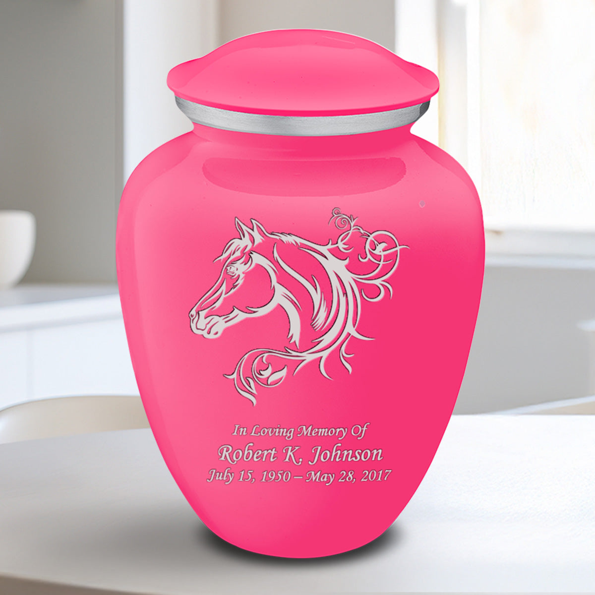 Medium Embrace Bright Pink Horse Cremation Urn