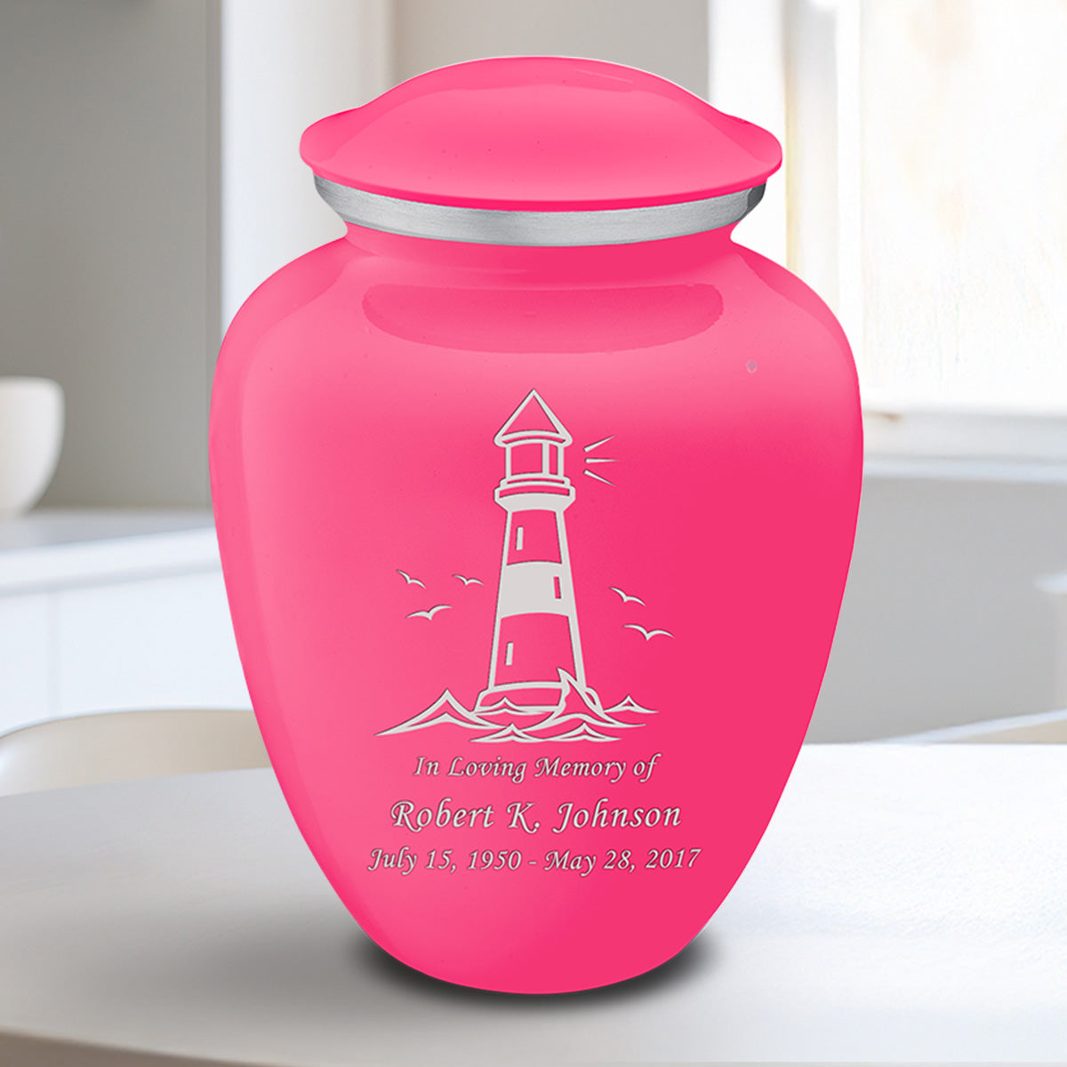 Medium Embrace Bright Pink Lighthouse Cremation Urn