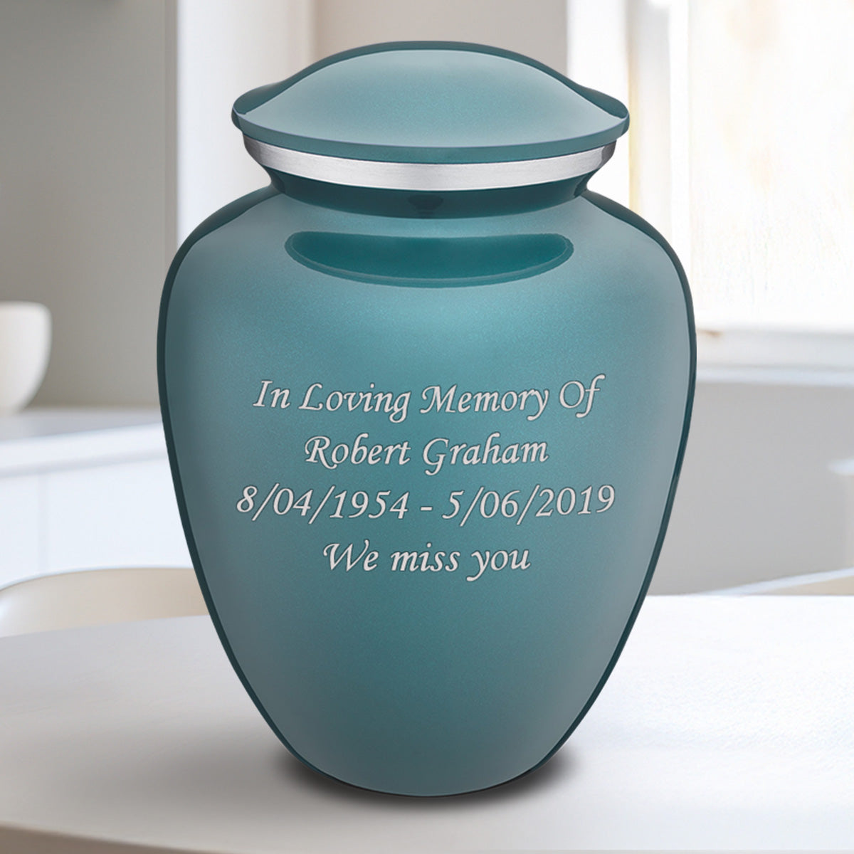 Medium Embrace Teal Custom Engraved Cremation Urn