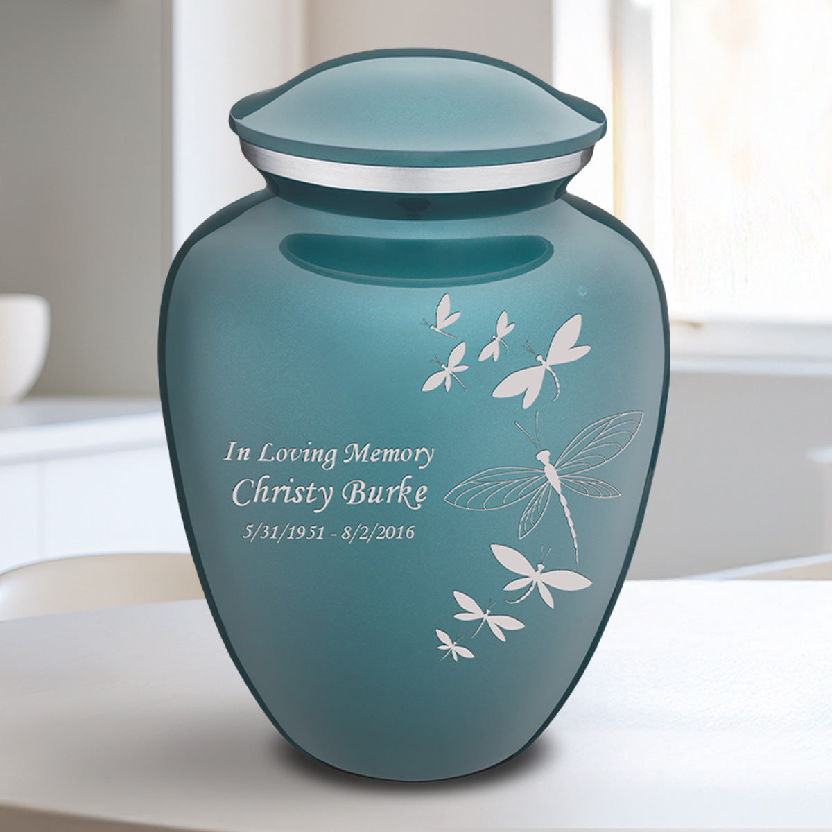 Medium Embrace Teal Dragonflies Cremation Urn