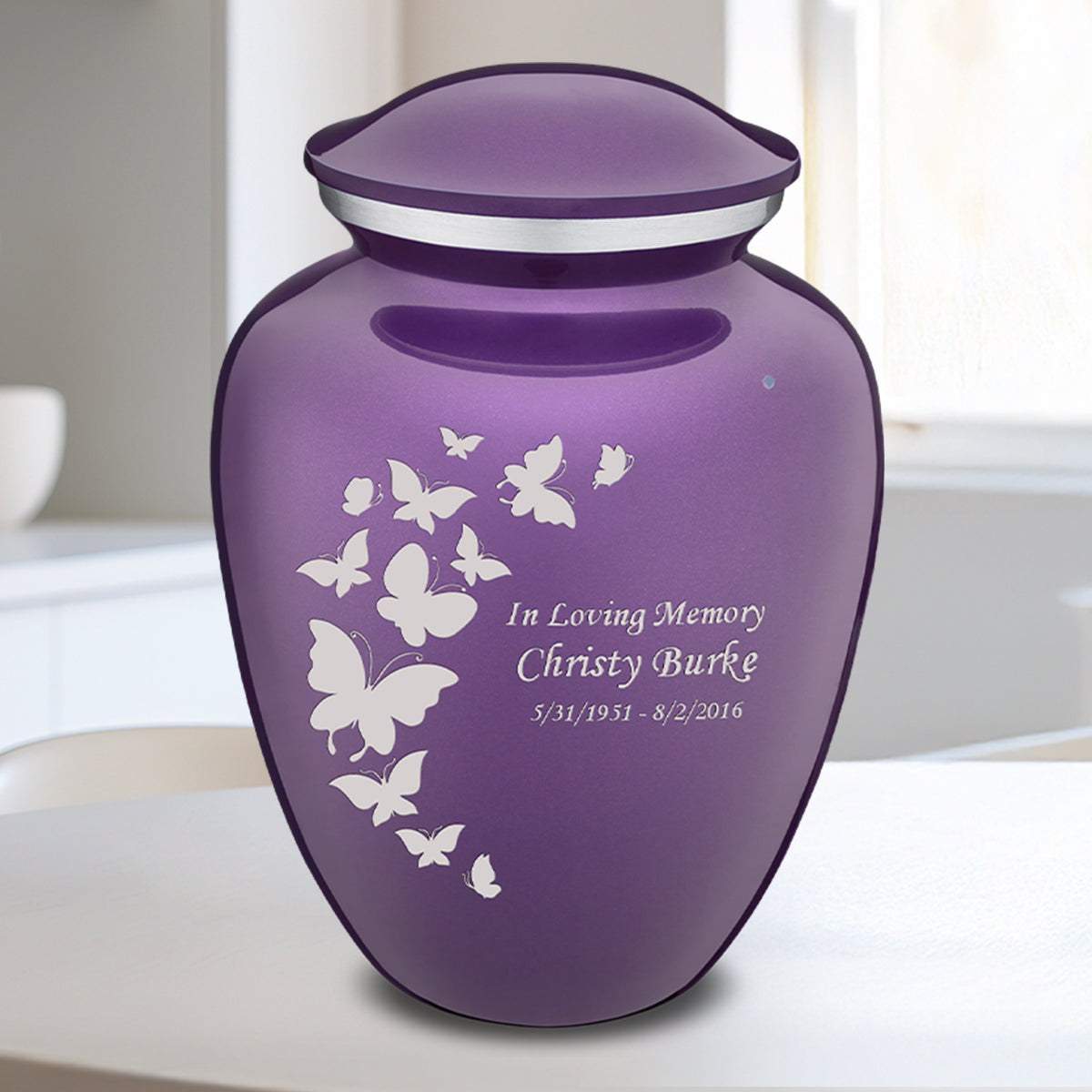 Medium Embrace Purple Butterfly Cremation Urn