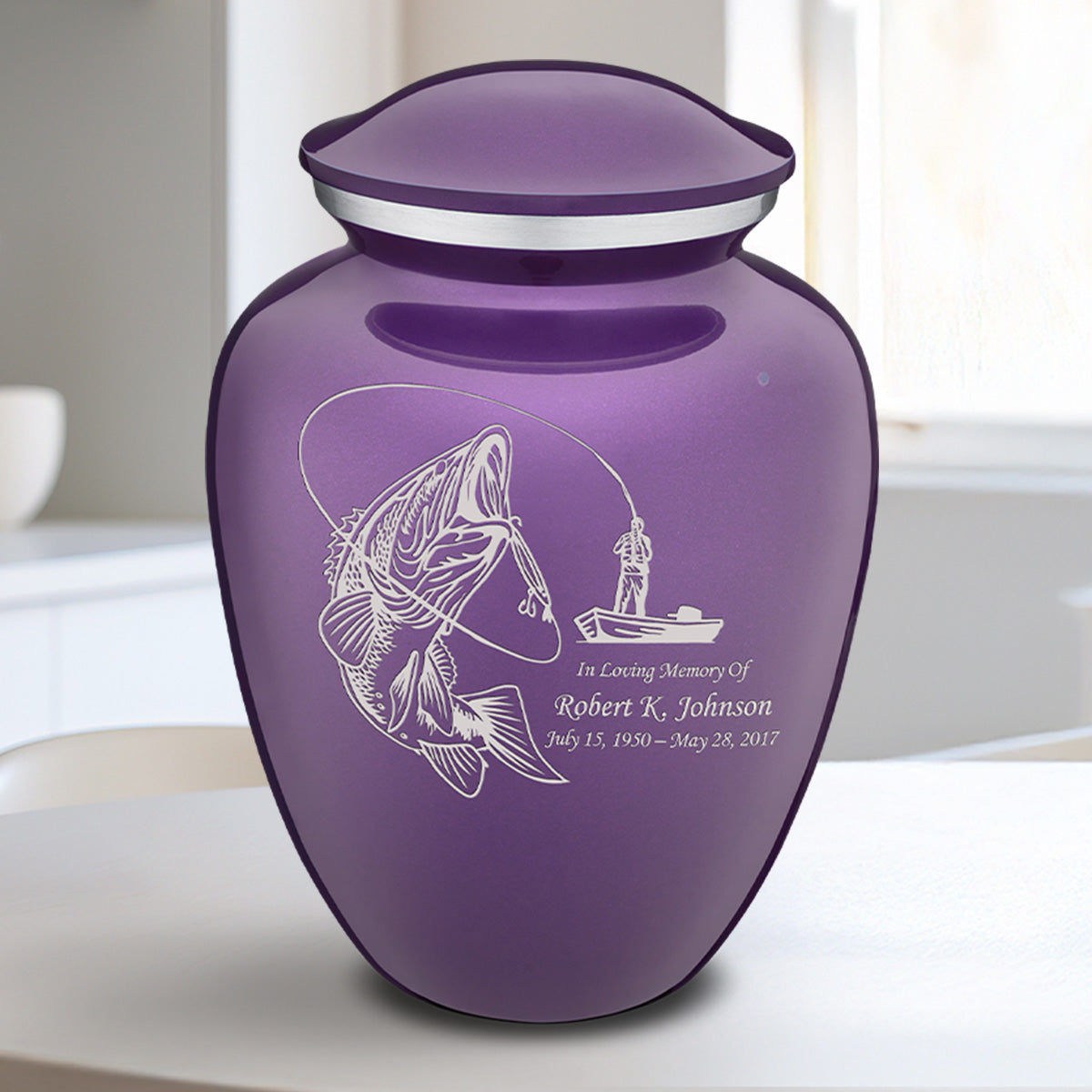 Medium Embrace Purple Fishing Cremation Urn