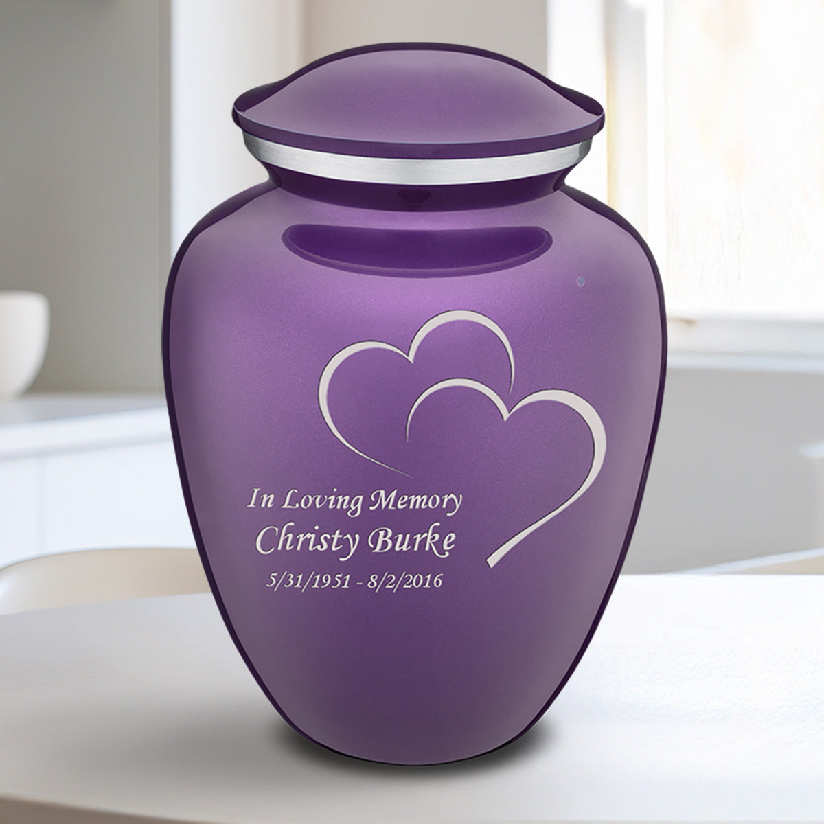 Medium Embrace Purple Hearts Cremation Urn