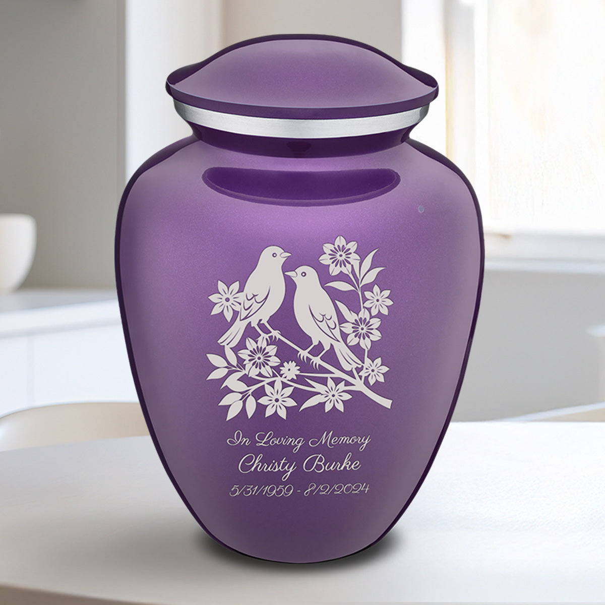 Medium Embrace Purple Songbirds Cremation Urn