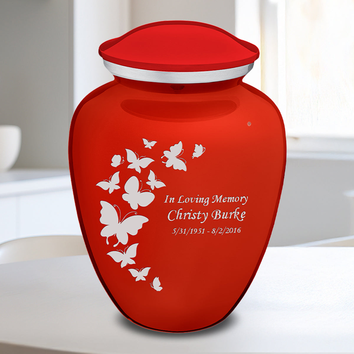 Medium Embrace Bright Red Butterfly Cremation Urn