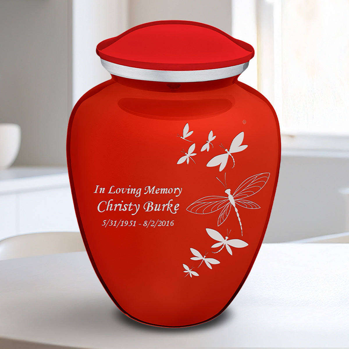 Medium Embrace Bright Red Dragonflies Cremation Urn