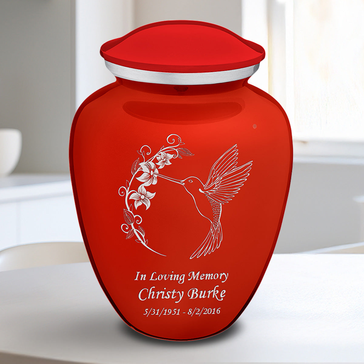 Medium Embrace Bright Red Hummingbird Cremation Urn