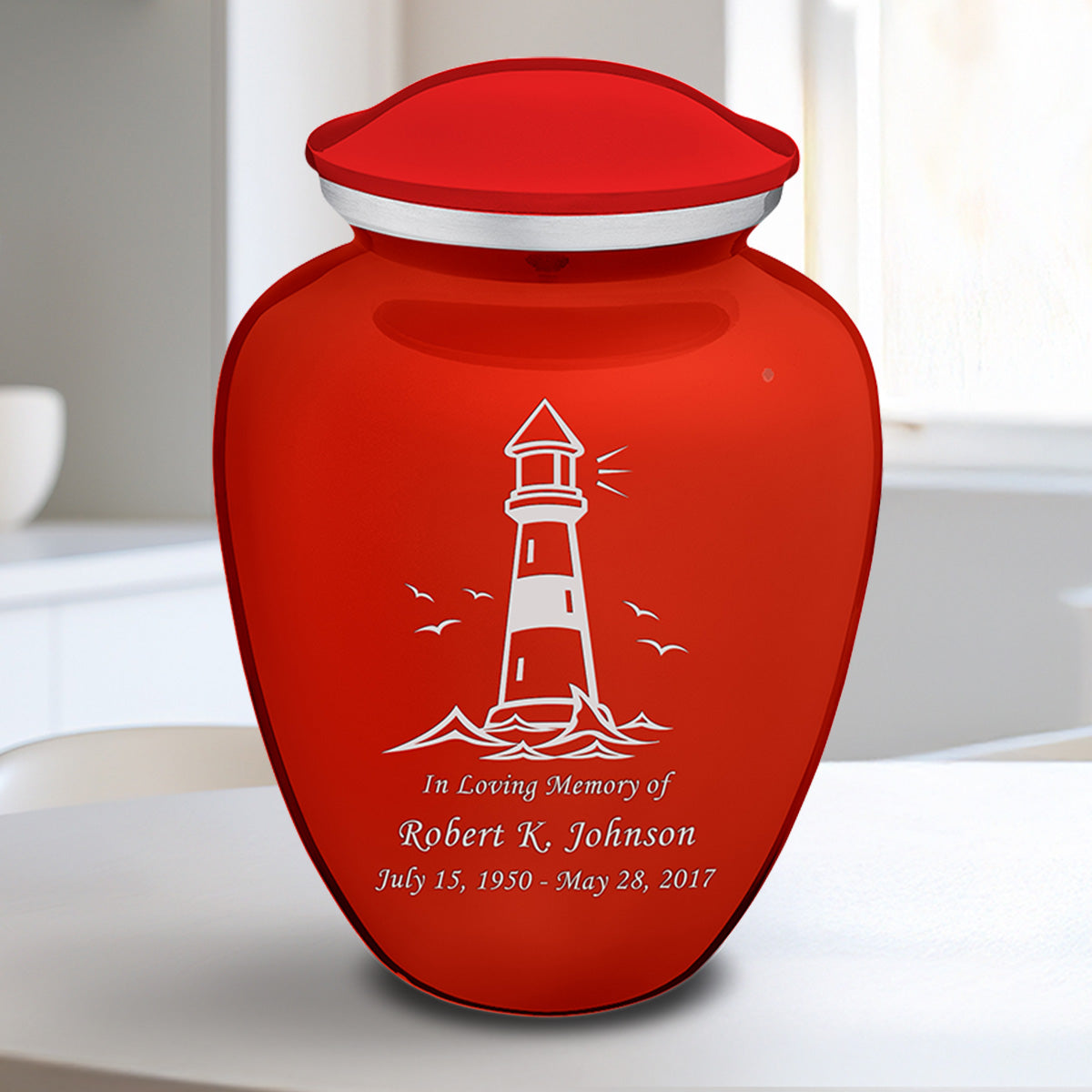 Medium Embrace Bright Red Lighthouse Cremation Urn