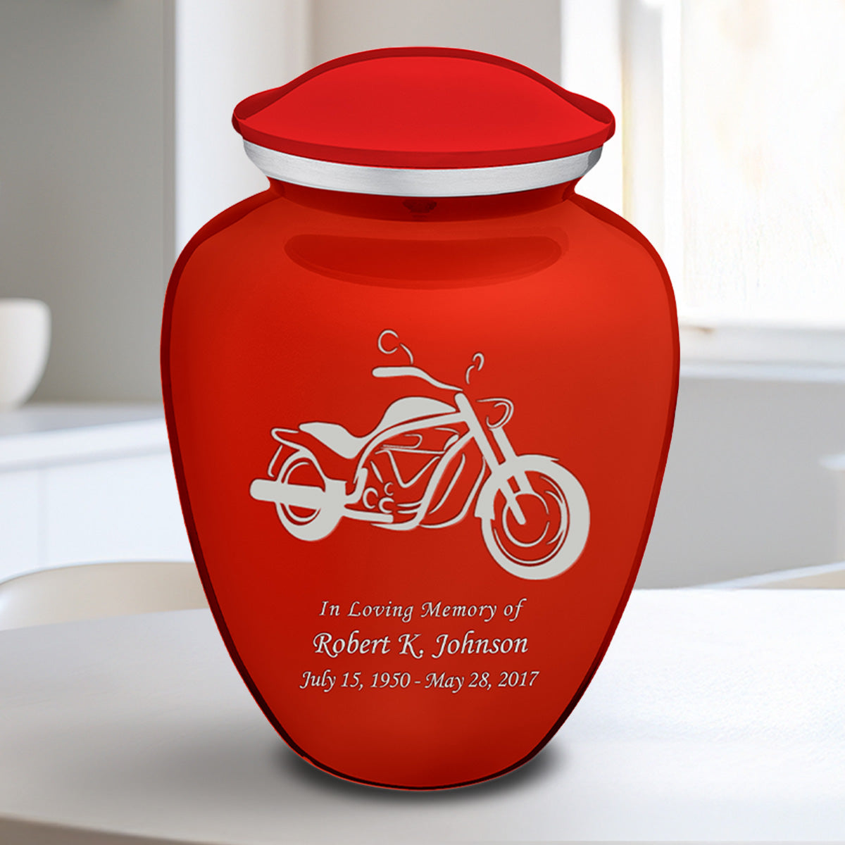 Medium Embrace Bright Red Motorcycle Cremation Urn