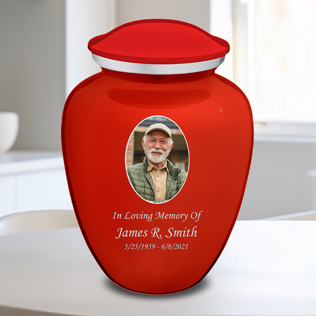 Medium Embrace Bright Red Portrait Cremation Urn