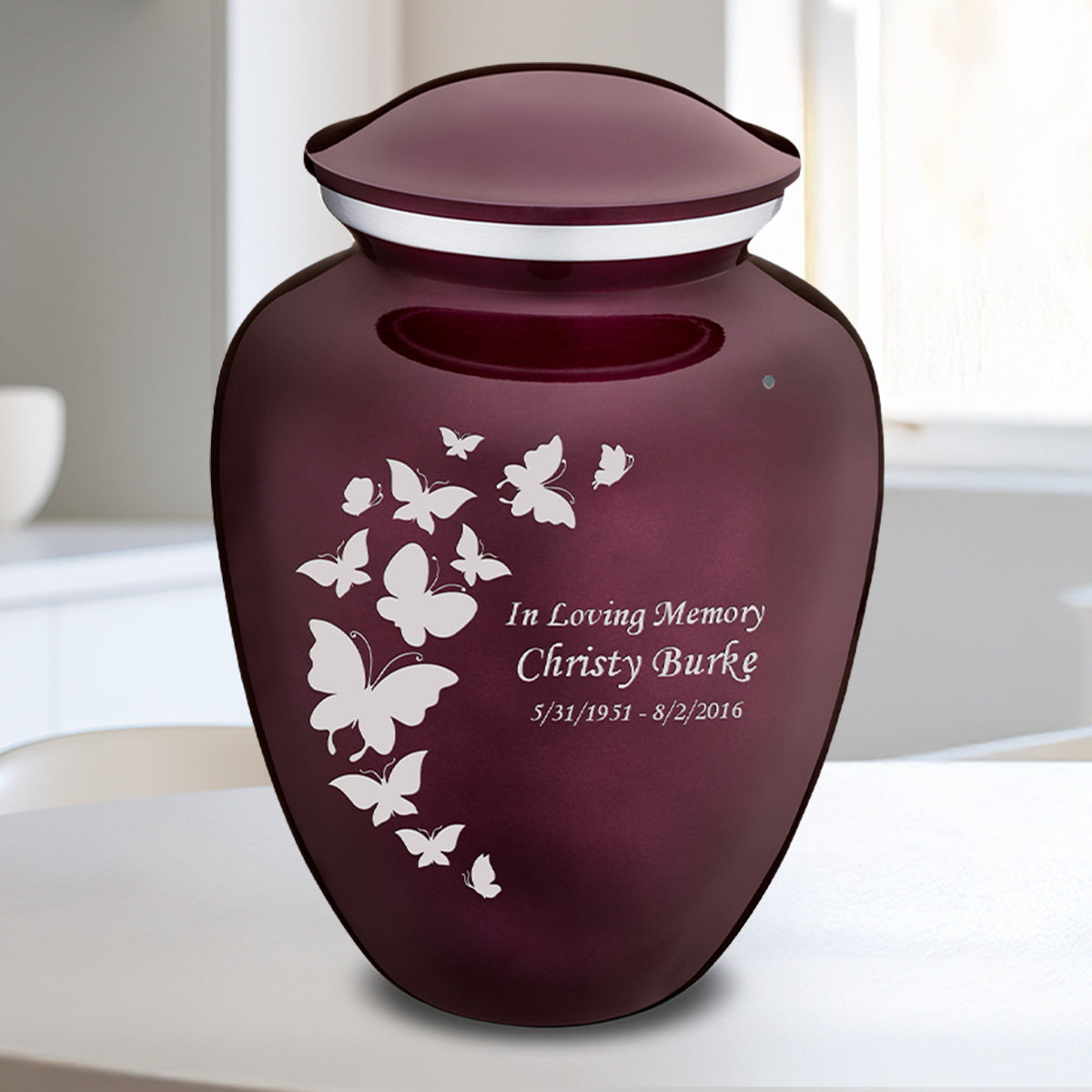Medium Embrace Cherry Purple Butterfly Cremation Urn