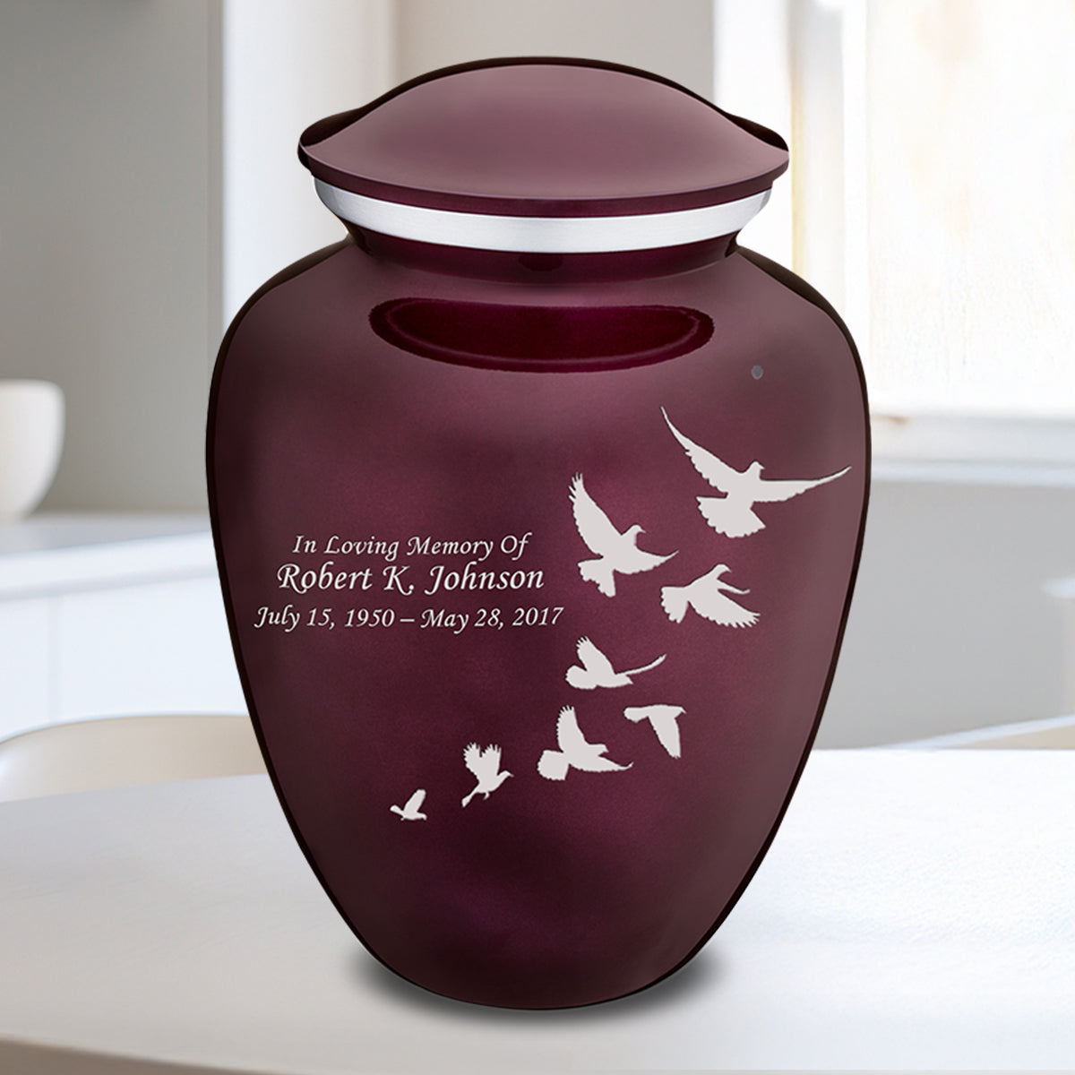 Medium Cherry Purple Embrace Doves Cremation Urn