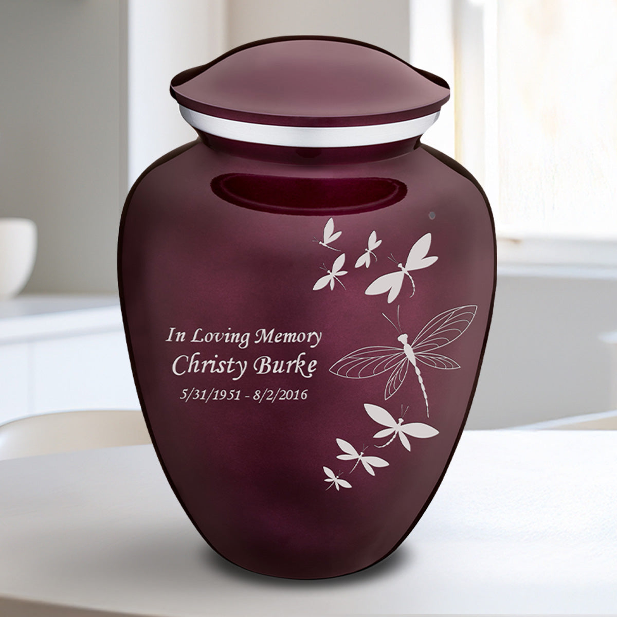 Medium Embrace Cherry Purple Dragonflies Cremation Urn